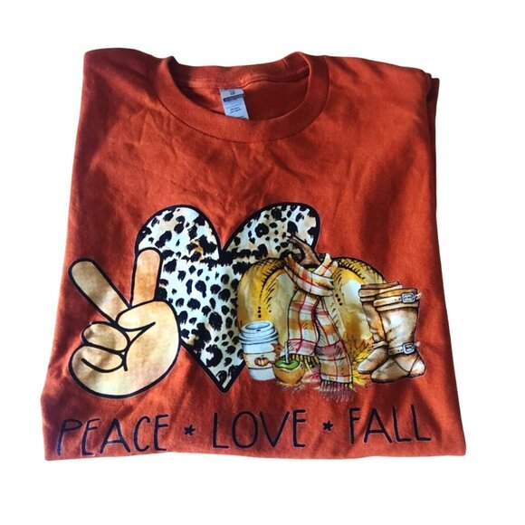Gildan XL Peace Love Fall Long Sleeve 100% Cotton T-Shirt - Picture 14 of 14